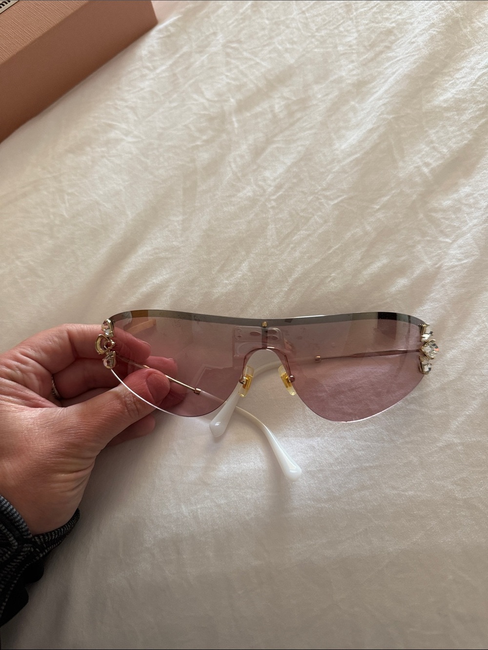 Miu Miu Pink Rimless Sunglasses with Crystal Temples - Picture 1 of 5